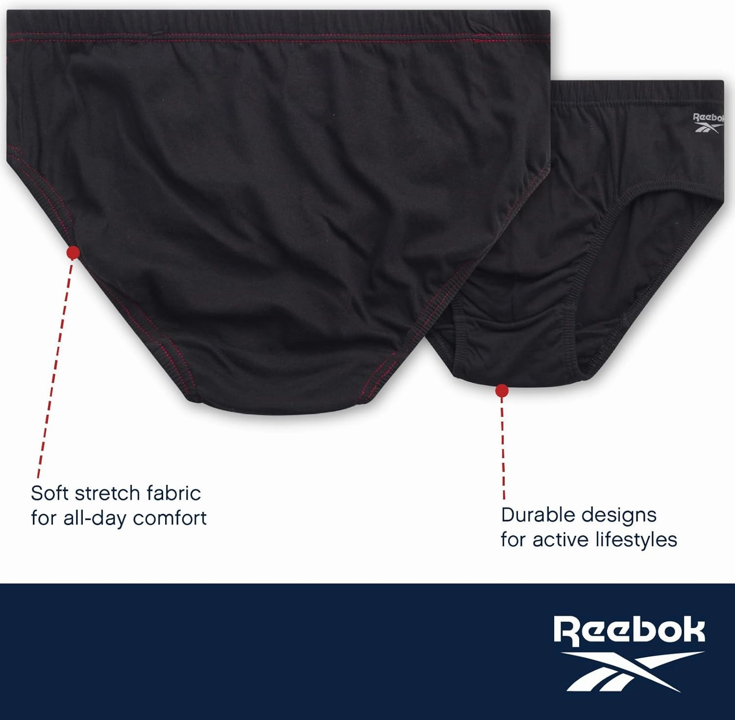 Reebok Low Rise Mens Underwear Briefs - 5 Pack Performance Briefs Cotton Underwear For Men with Contour Pouch (Sizes: S-XL)