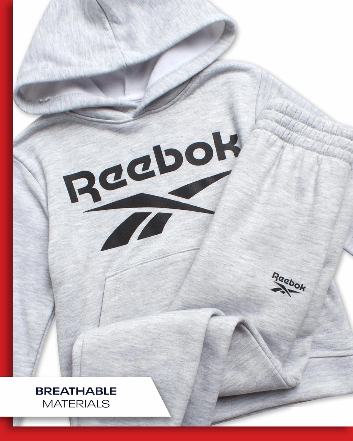 Reebok Toddler Boys' Sweatsuit Set - 2 Piece Active Fleece Hoodie Sweatshirt and Jogger Sweatpants Set for Boys (Sizes: 2T-7)