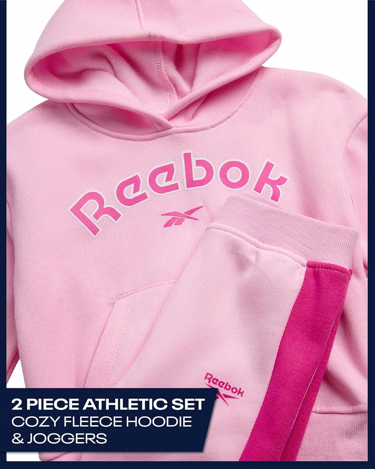 Reebok Toddler Girls Sweatsuit Set - 2 Piece Performance Fleece Pullover Hooded Sweatshirt and Jogger Sweatpants for Girls