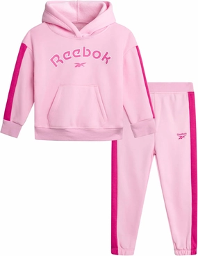 Reebok Toddler Girls Sweatsuit Set - 2 Piece Performance Fleece Pullover Hooded Sweatshirt and Jogger Sweatpants for Girls