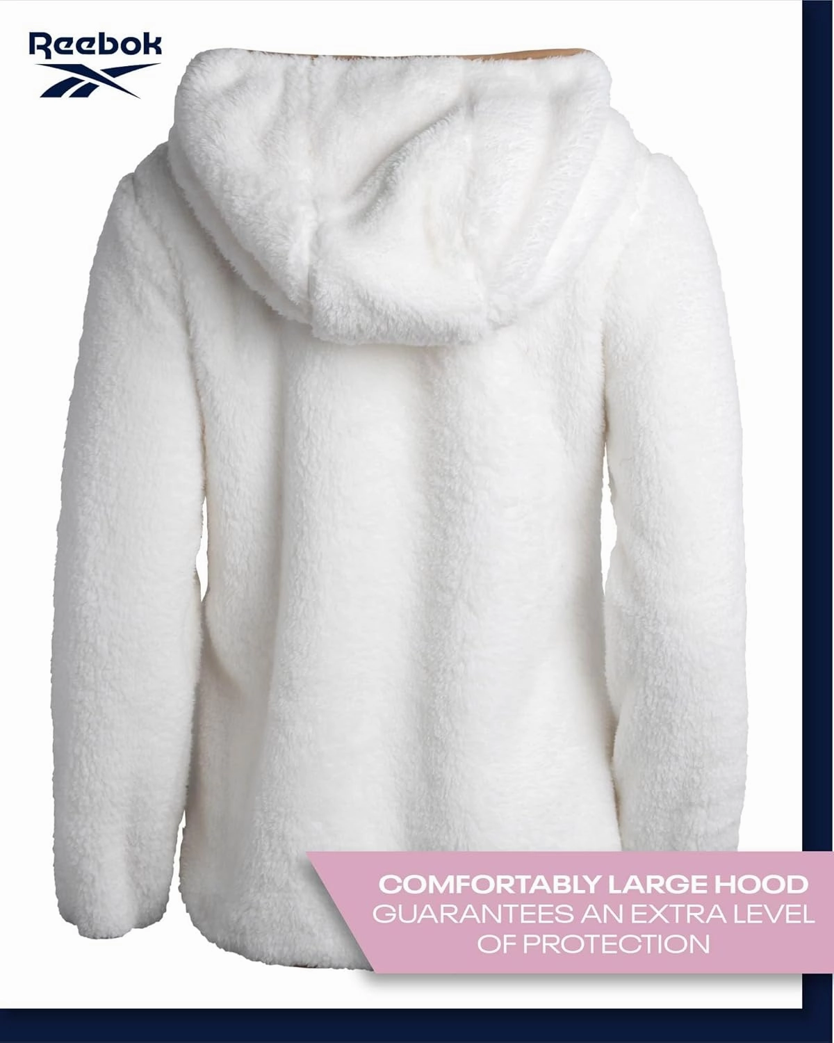 Reebok Women's Fleece Sweatshirt Jacket - Full Zip Sherpa Fur Hooded Jacket - Lightweight Teddy Coat for Women (S-XL)