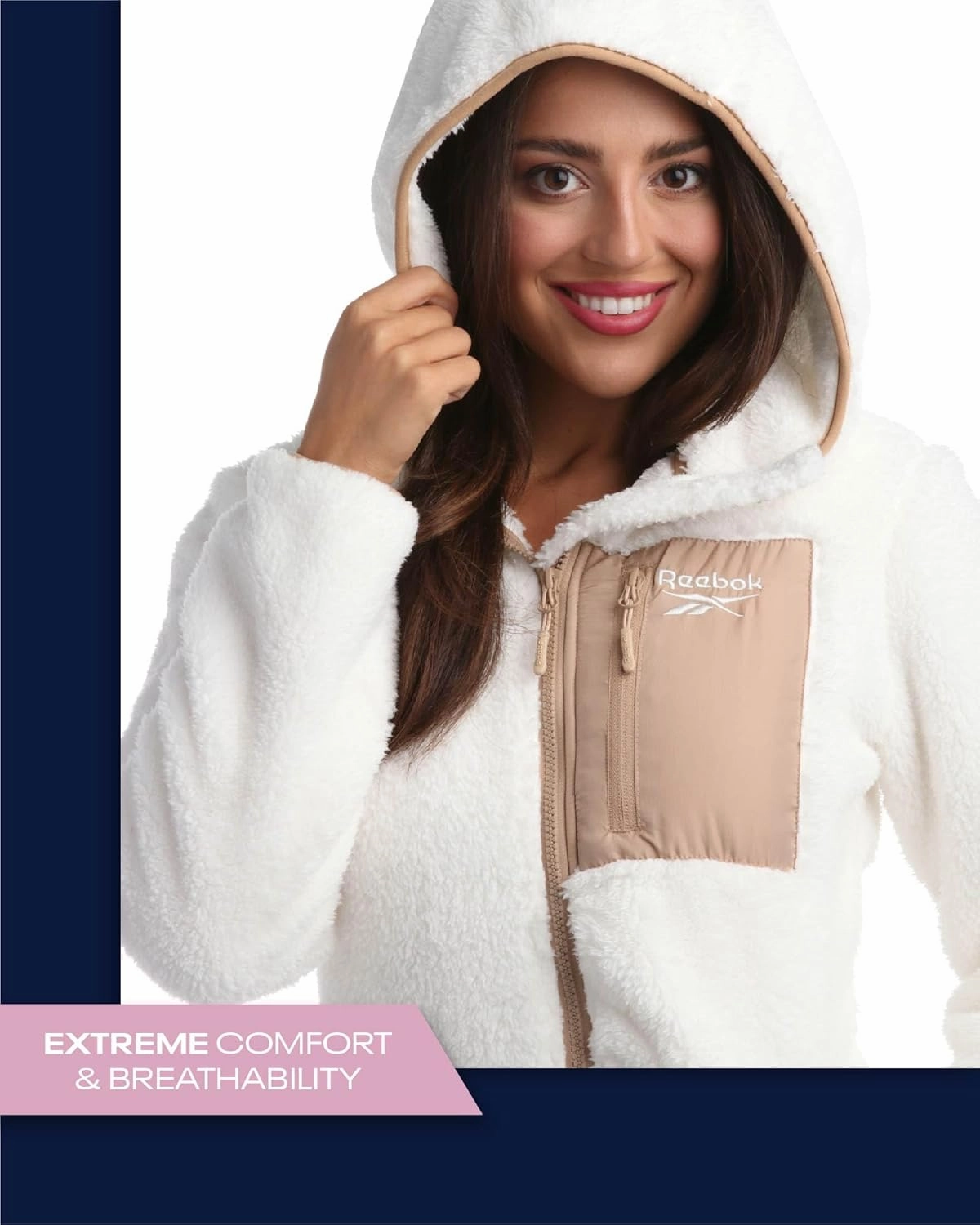Reebok Women's Fleece Sweatshirt Jacket - Full Zip Sherpa Fur Hooded Jacket - Lightweight Teddy Coat for Women (S-XL)
