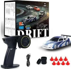 Remote Control Car, 1/43 Mini RC Drift Car without Gyroscope, 2.4GHz Full Proportional High Speed RTR 4WD Fast RC Cars with LED Lights Racing Tires, Hobby RC Cars Toy Model Gift for Adults, Kids, Boys
