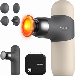 RENPHO Mini Thermal Massage Gun with Heat, FSA HSA Eligible, Portable Deep Tissue Percussion Massager, Color Silicone Sleeves Travel Size with Carry Case, Grey