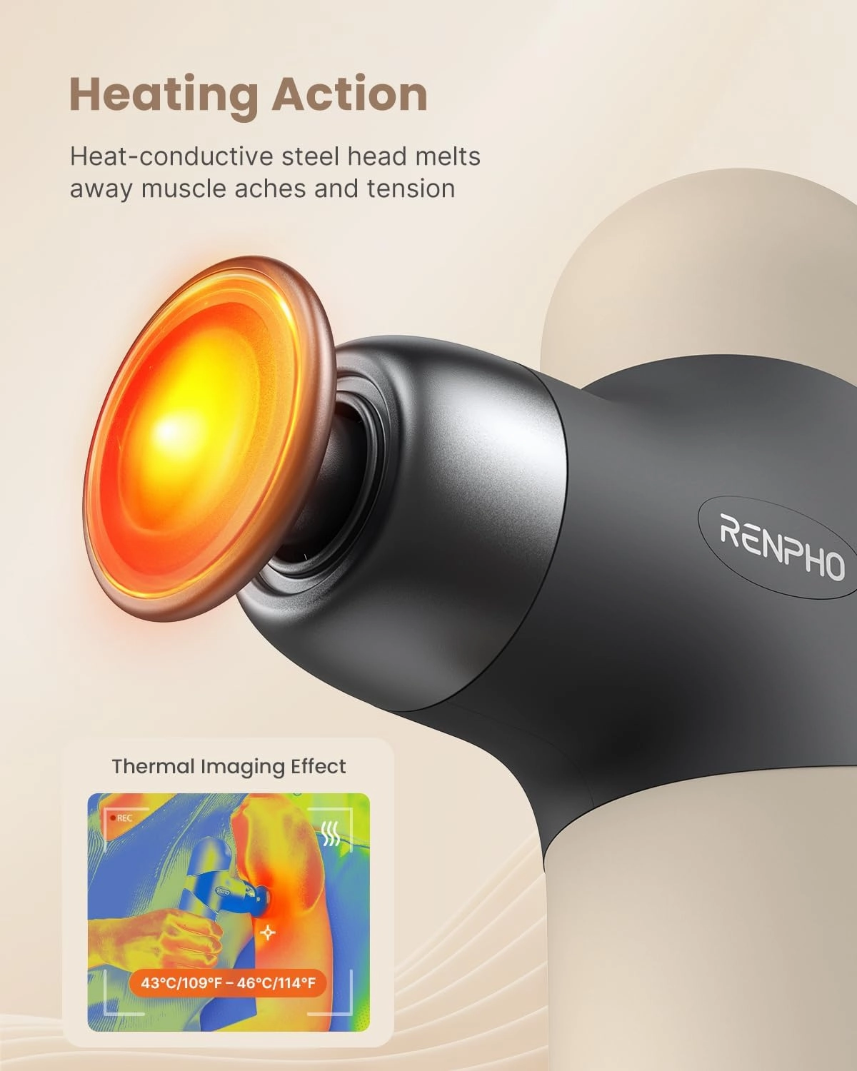RENPHO Mini Thermal Massage Gun with Heat, FSA HSA Eligible, Portable Deep Tissue Percussion Massager, Color Silicone Sleeves Travel Size with Carry Case, Grey