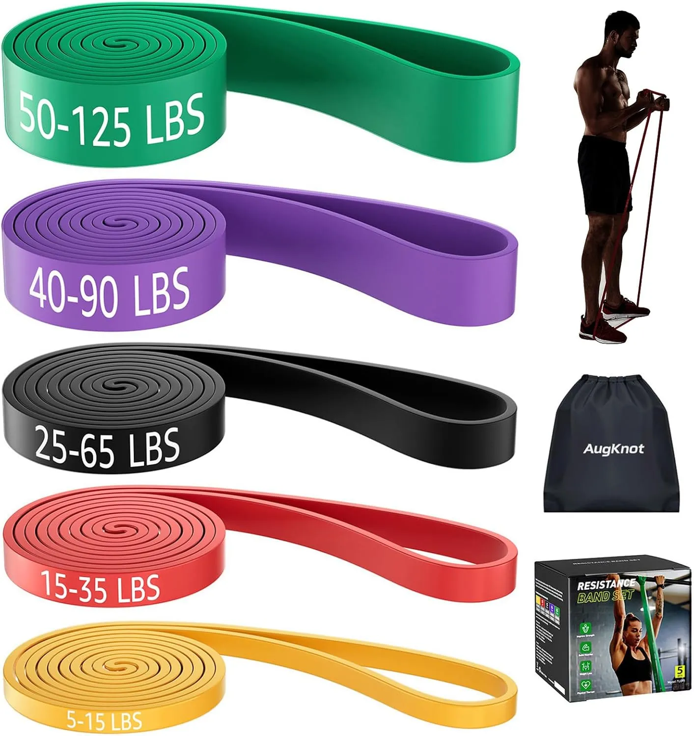 Resistance Bands for Working Out: 5-Levels Exercise Bands Set - Pull Up Assistance Elastic Silicone - Physical Therapy/Stretching/Training - Home Gym for Women&Men