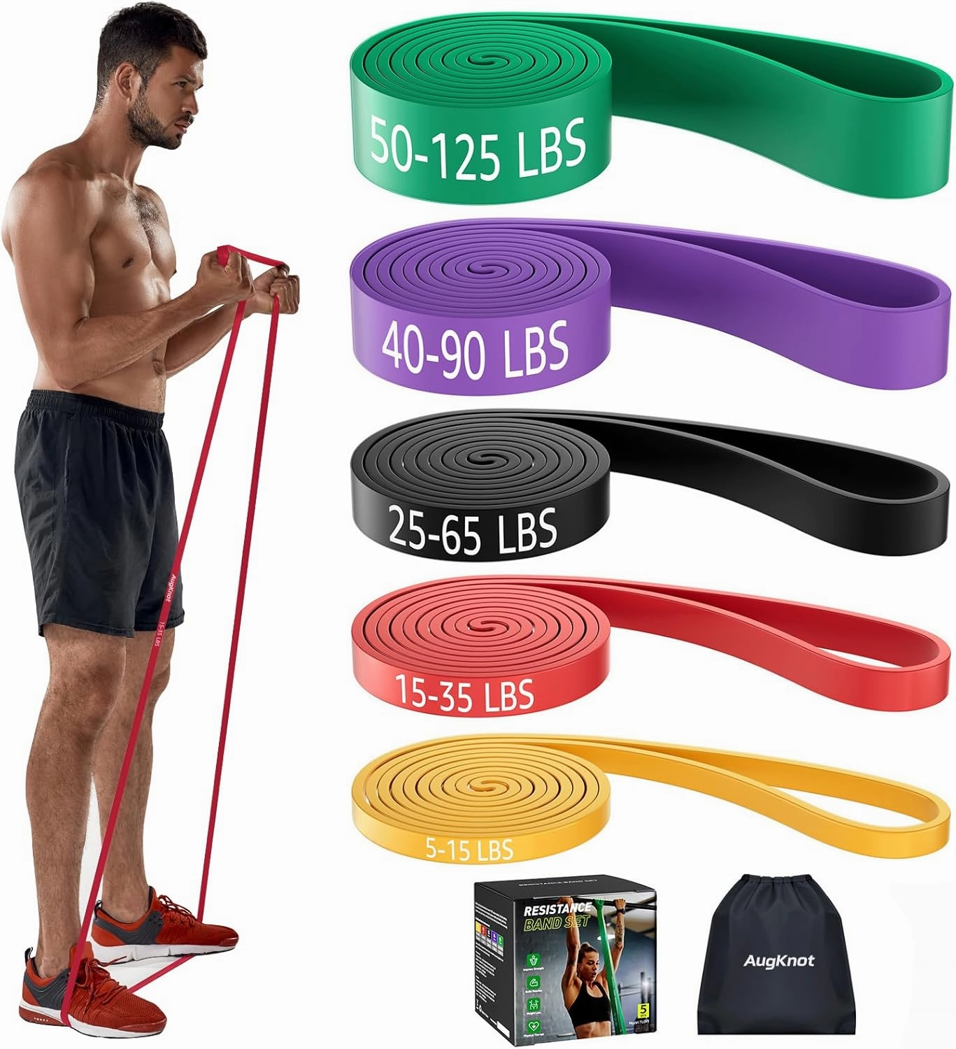 Resistance Bands, Pull Up Assist Bands - Workout Bands, Long Resistance Bands Set for Working Out, Fitness, Training, Physical Therapy for Men Women, 5 Resistance Levels