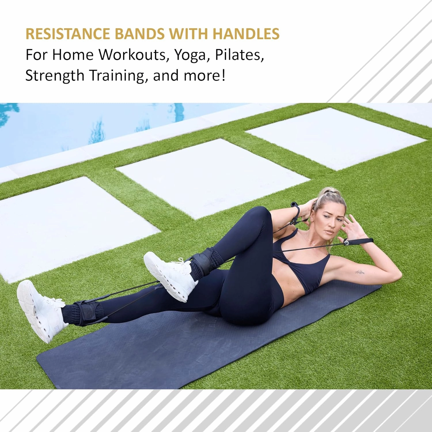 Resistance Bands with Handles for Home Workouts, Yoga, Pilates & Strength Training, All-in-One Exercise Equipment and Portable Workout Set for Women & Men, Heavy - 20 lbs. (Charcoal)