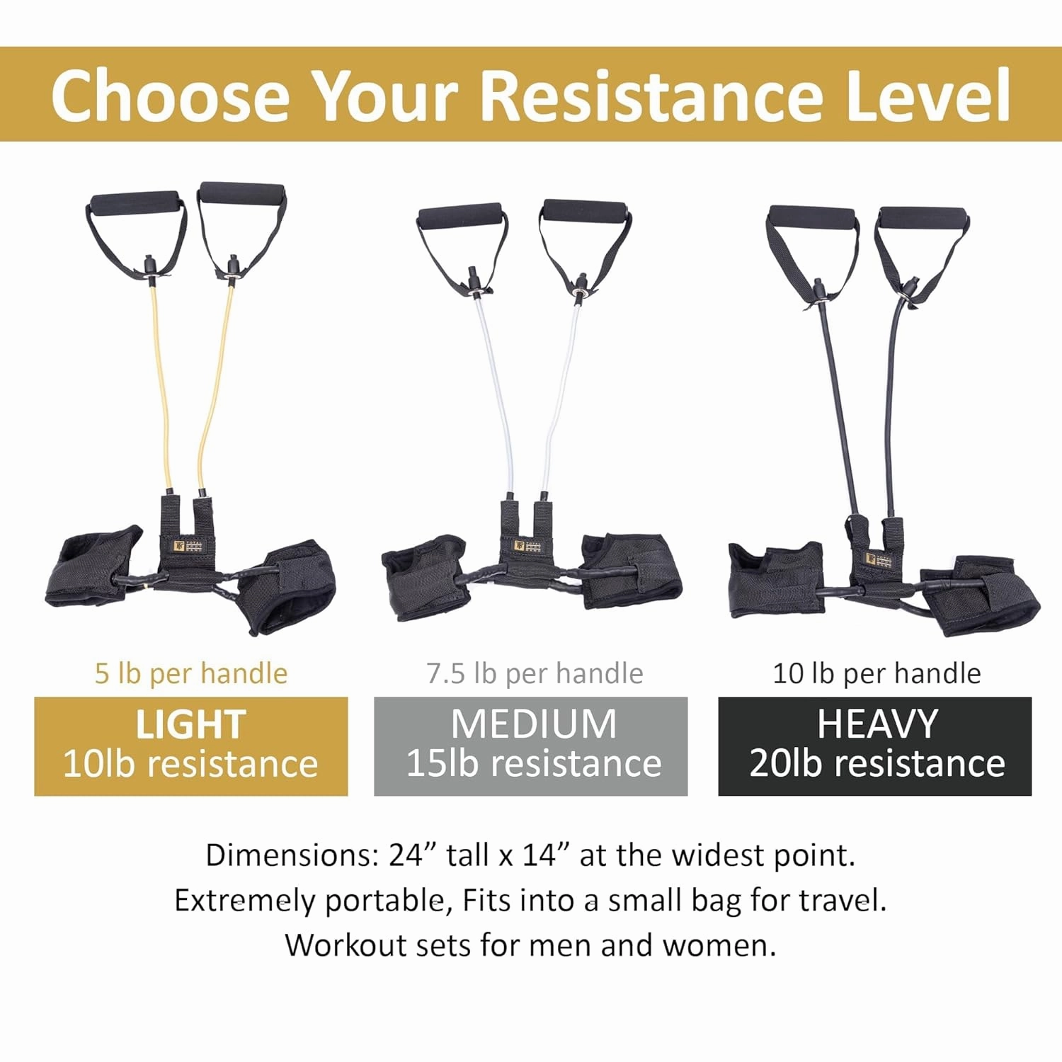 Resistance Bands with Handles for Home Workouts, Yoga, Pilates & Strength Training, All-in-One Exercise Equipment and Portable Workout Set for Women & Men, Heavy - 20 lbs. (Charcoal)