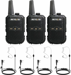 Retevis RT15 Mini Walkie Talkies(3 Pack) with AI Active Noise Reduction Walkie Talkie Earpiece(4Pack), Small Portable 2 Way Radios Walkie Talkies, Compact, Walky Talky Rechargeable