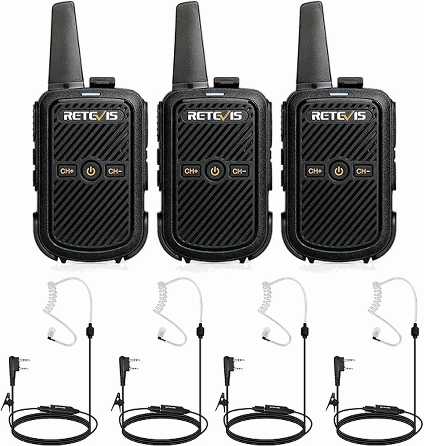 Retevis RT15 Mini Walkie Talkies(3 Pack) with AI Active Noise Reduction Walkie Talkie Earpiece(4Pack), Small Portable 2 Way Radios Walkie Talkies, Compact, Walky Talky Rechargeable