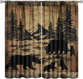 Retro Bear Curtains Vintage Farmhouse Rustic Mountain Forest Cabin Trees Pattern Blackout Rod Pocket Drapes for Bedroom Living Room,2 Panels Set,42x45 Inch