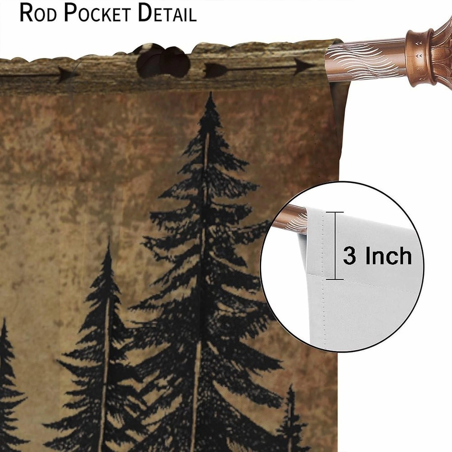Retro Bear Curtains Vintage Farmhouse Rustic Mountain Forest Cabin Trees Pattern Blackout Rod Pocket Drapes for Bedroom Living Room,2 Panels Set,42x45 Inch