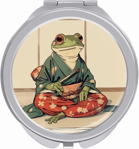 Retro Frog Japan Compact Mirror Pocket Mirror Small Mirror for Purse Portable Mini Travel Makeup Mirror Folding Handheld Double-Sided Magnifying Compact Mirror for Women Gift