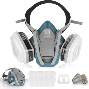 Reusable Respirator Mask with Filters 6001, Half Face Gas Mask For Chemical Spraying Painting Welding Construction