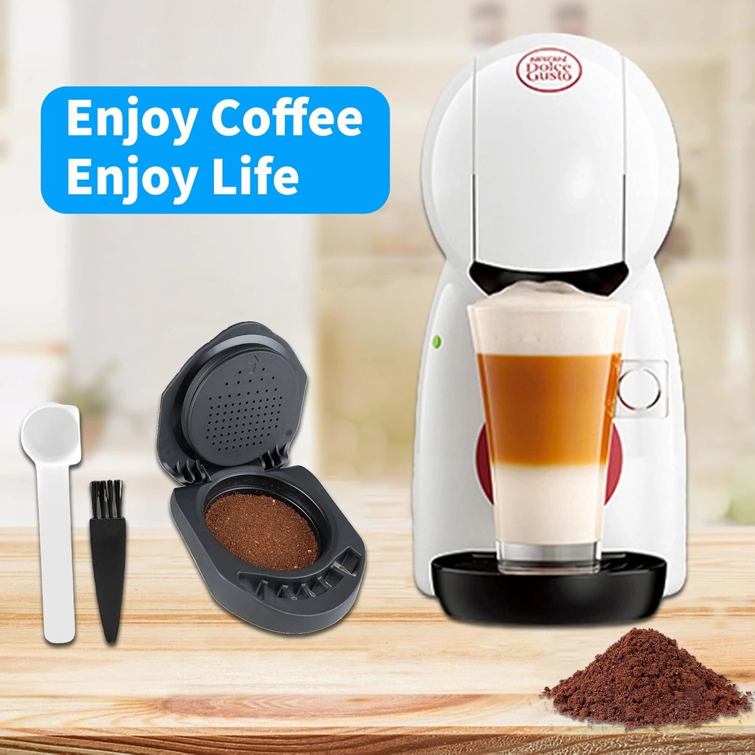 Reusable Capsule Adapter for Dolce Gusto, Refillable Coffee Capsule Adapter Coffee Capsules Converter Support Fill Coffee Powder Compatiable for Piccolo XS/Genio S/EDG 305/EDG 606.S
