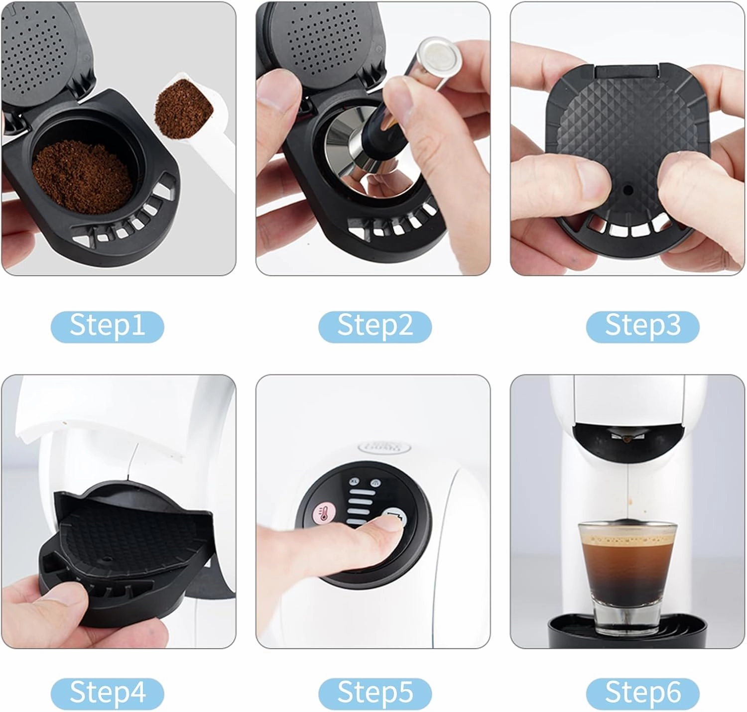 Reusable Capsule Adapter for Dolce Gusto, Refillable Coffee Capsule Adapter Coffee Capsules Converter Support Fill Coffee Powder Compatiable for Piccolo XS/Genio S/EDG 305/EDG 606.S