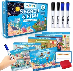 Reusable Preschool Learning Activities, Search and Find Cards with 4 Markers and 12 Themes Mats, Educational Toys for Kids Ages 4-6,3-8, Travel Games Gifts for Girls and Boys Ages 3 4 5 6