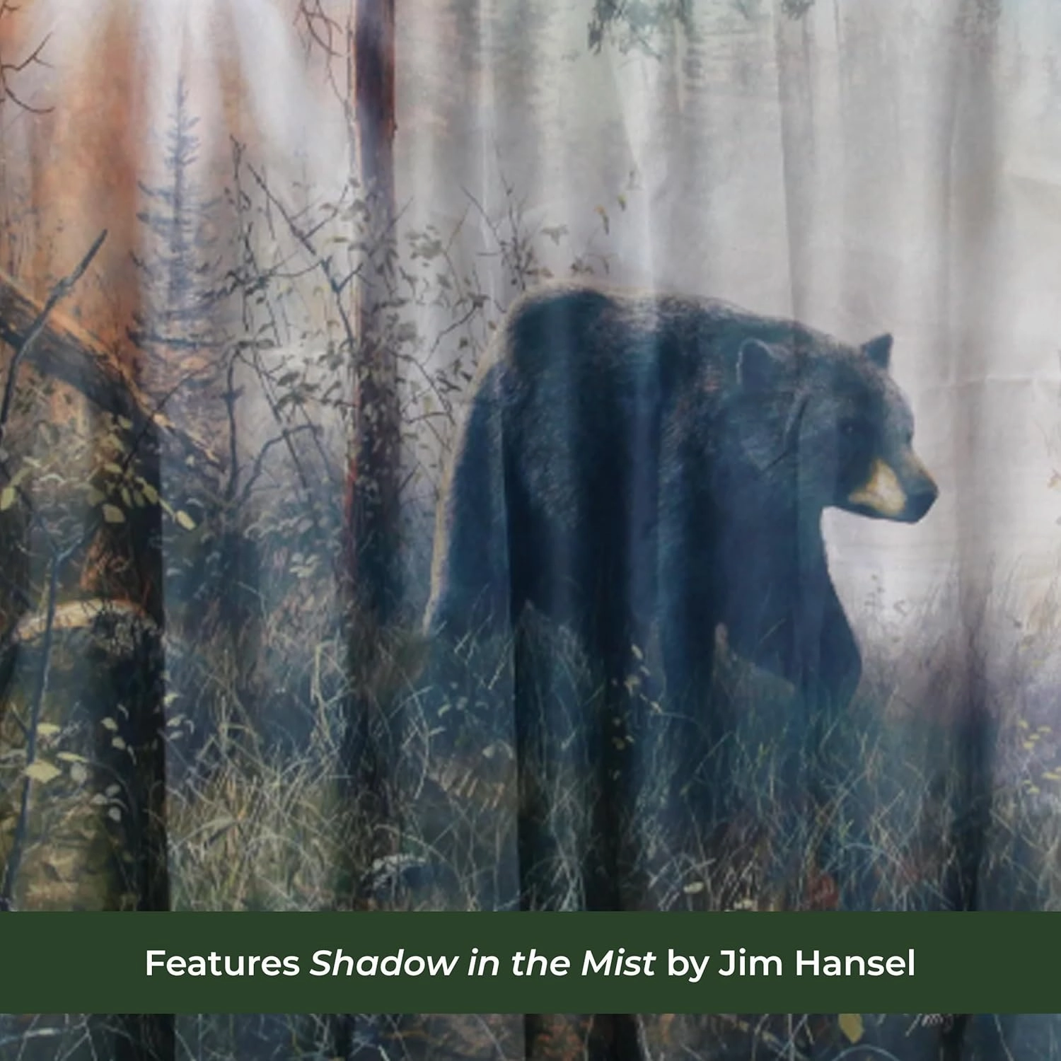 Rivers Edge Products Bathroom Shower Curtain, 70 x 72 Inches, Unique Bath Curtain with Hooks, Printed Licensed Art of Animal Nature Scene, Bear