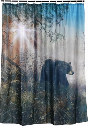 Rivers Edge Products Bathroom Shower Curtain, 70 x 72 Inches, Unique Bath Curtain with Hooks, Printed Licensed Art of Animal Nature Scene, Bear