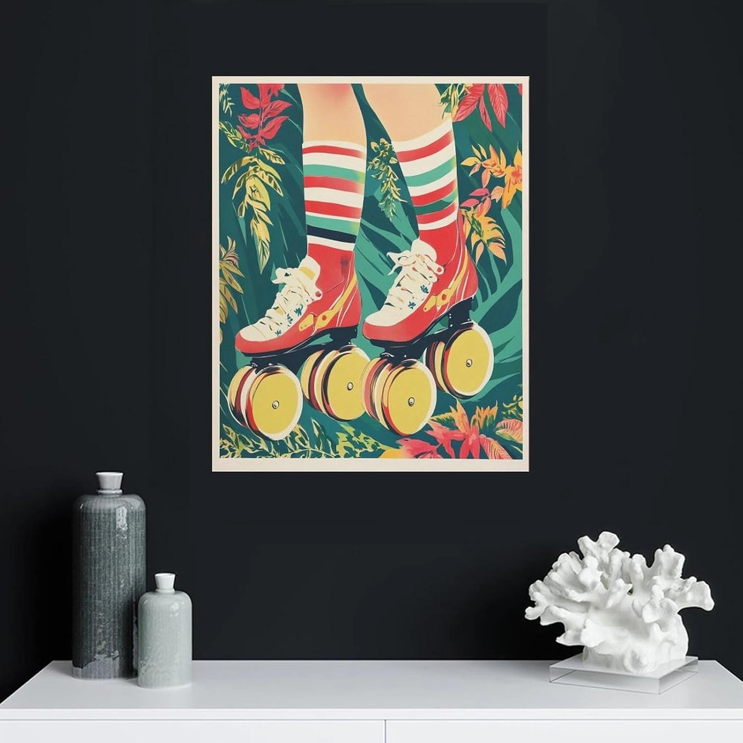 Roller Skating Canvas Prints 11x14inch Wall Art Pictures for Living Room Bathroom Office Decorations Framed