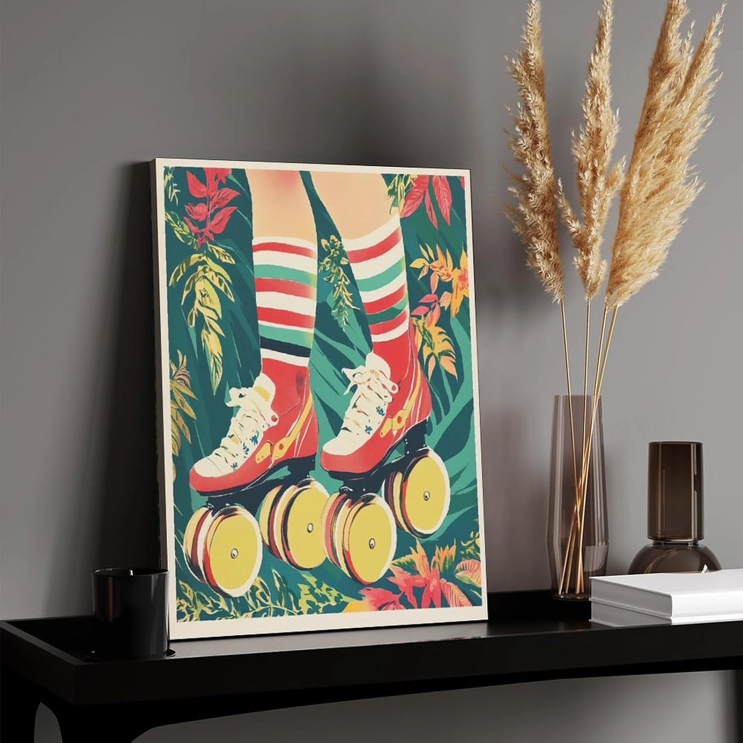 Roller Skating Canvas Prints 11x14inch Wall Art Pictures for Living Room Bathroom Office Decorations Framed