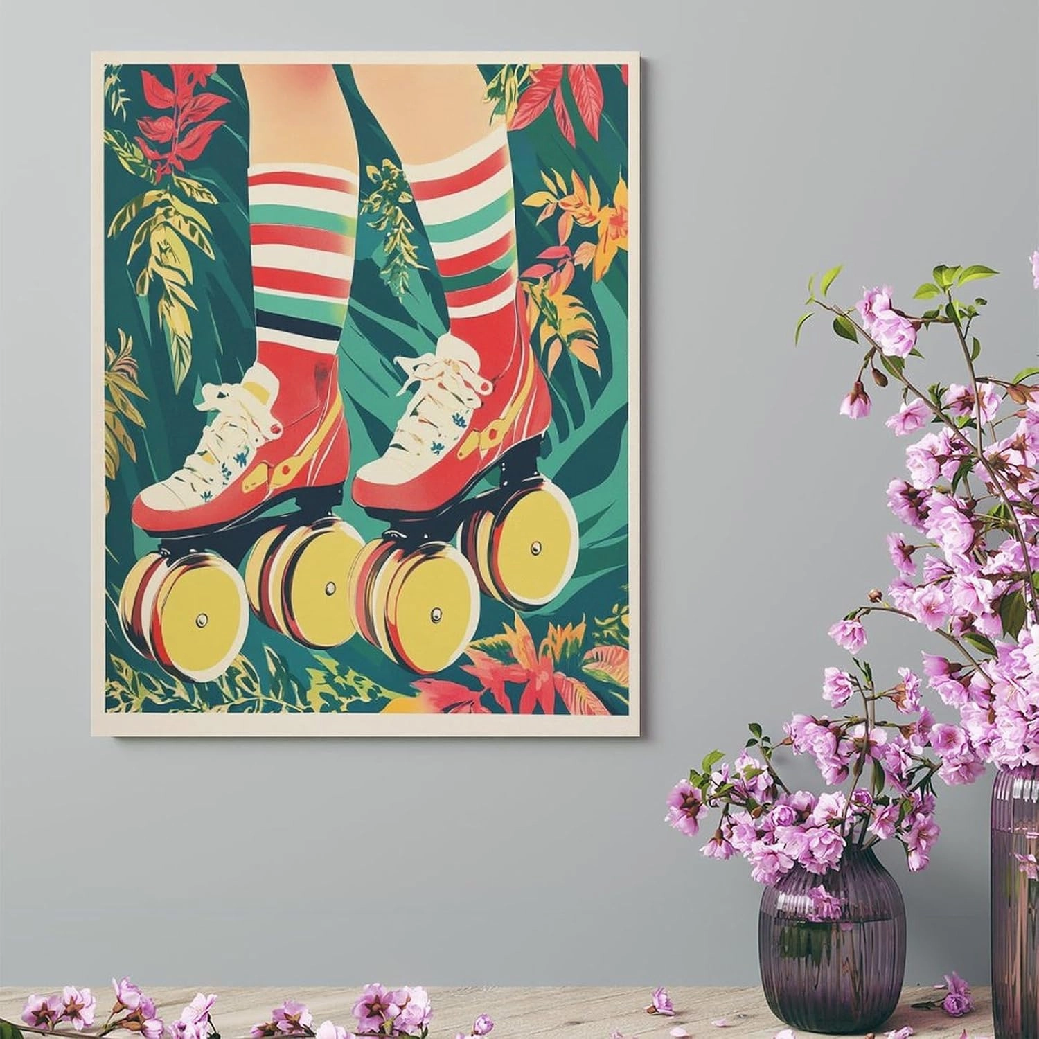Roller Skating Canvas Prints 11x14inch Wall Art Pictures for Living Room Bathroom Office Decorations Framed