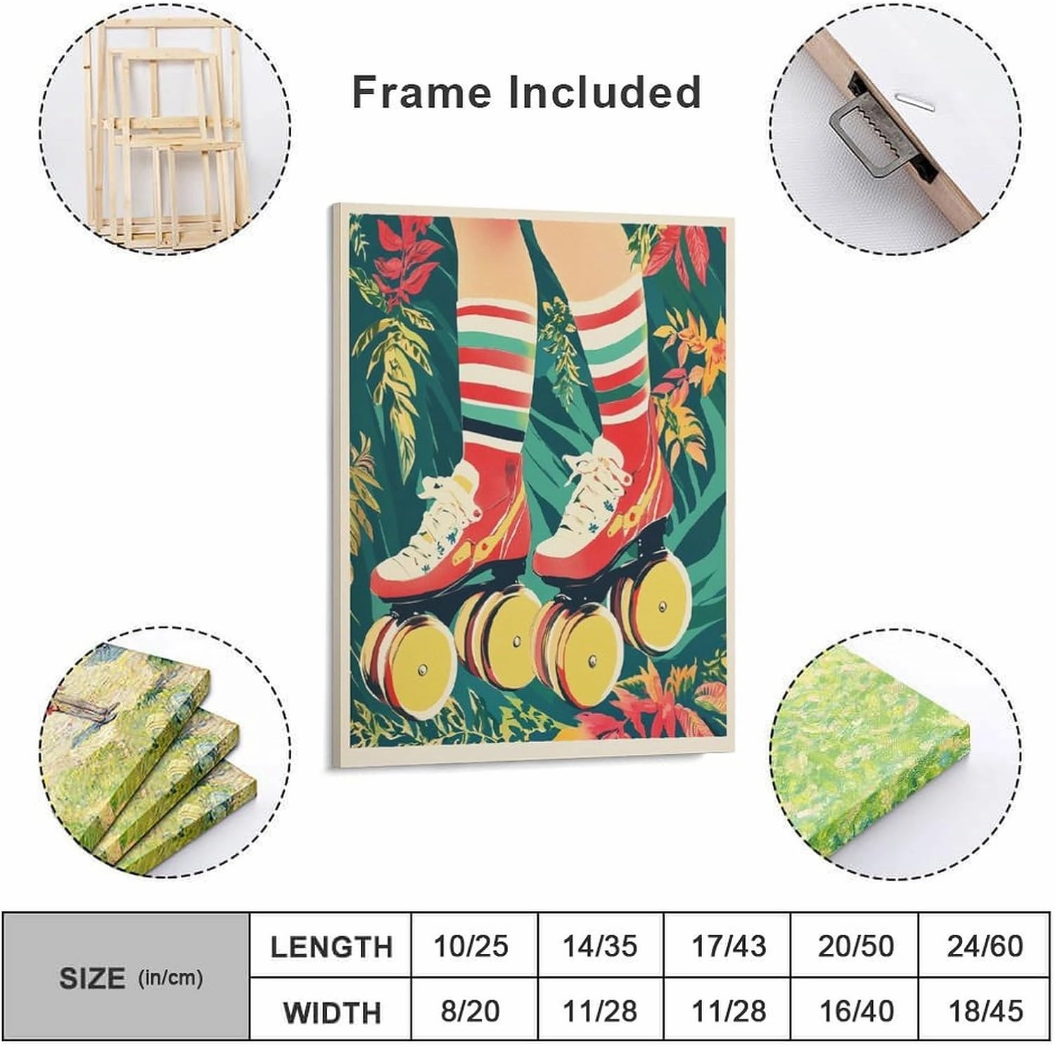 Roller Skating Canvas Prints 11x14inch Wall Art Pictures for Living Room Bathroom Office Decorations Framed