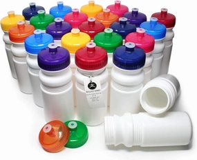 Rolling Sands 20 Ounce Sports Water Bottles 24 Pack, BPA-Free, Made in USA, Dishwasher Safe, White Bottles/Variety