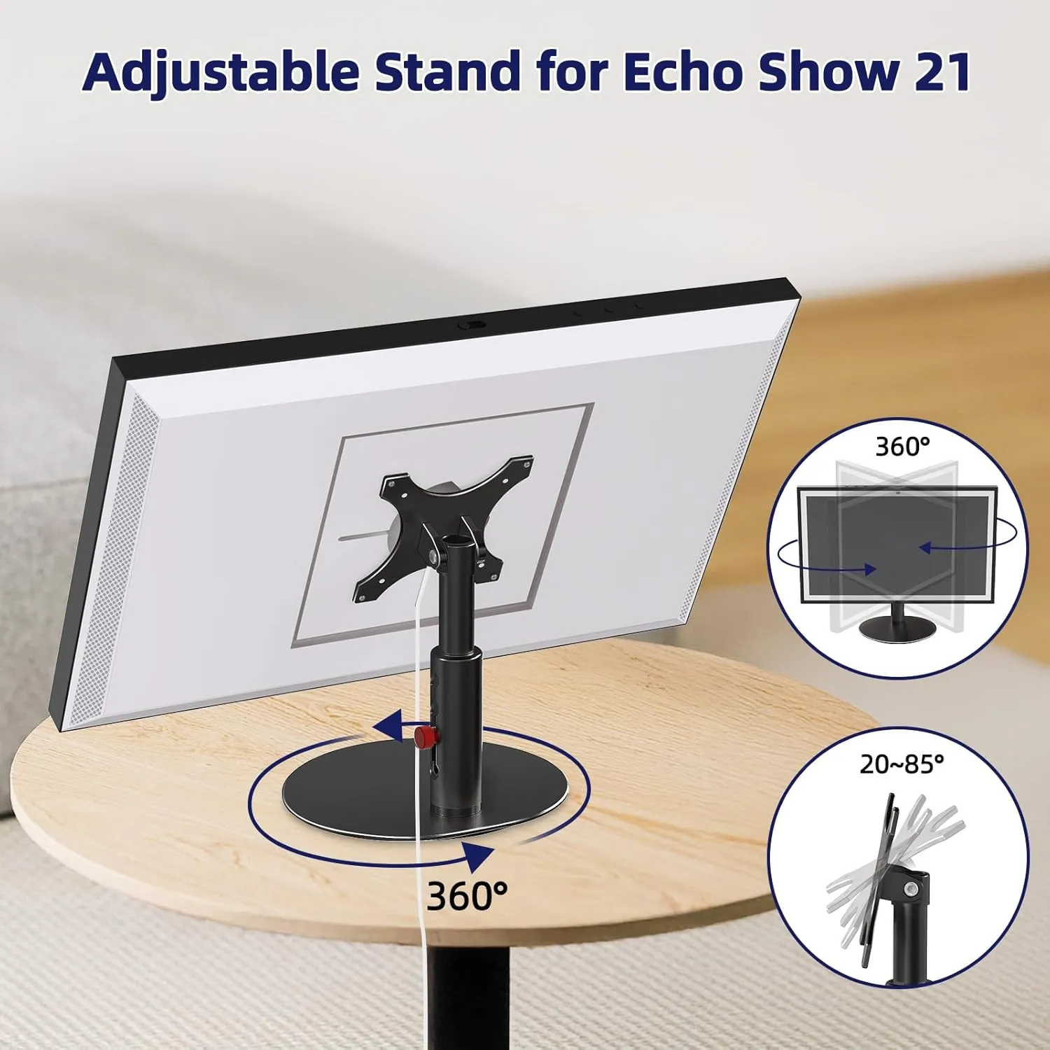 Rotatable Stand for Show 21 and 15 (1st, 2nd) Gen, Adjustable Desktop Holder, Show 15 Table Bracket with Height Degree, Tiltable Angle, Sturdy and Durable, Easy Installation (Black)