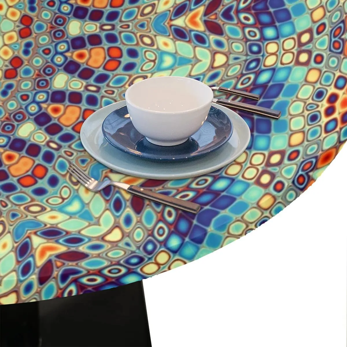 Round Fitted Tablecloth Elastic Edge Table Cover for 45'' - 56'' Tables, Waterproof Wipeable Table Cloth for Dining, Camping, Outdoor, Indoor (Boho)