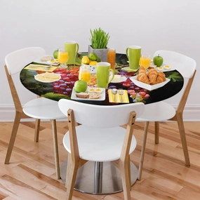 Round Fitted Tablecloth Elastic Edge Table Cover for 45'' - 56'' Tables, Waterproof Wipeable Table Cloth for Dining, Camping, Outdoor, Indoor (Colorful Grapes)