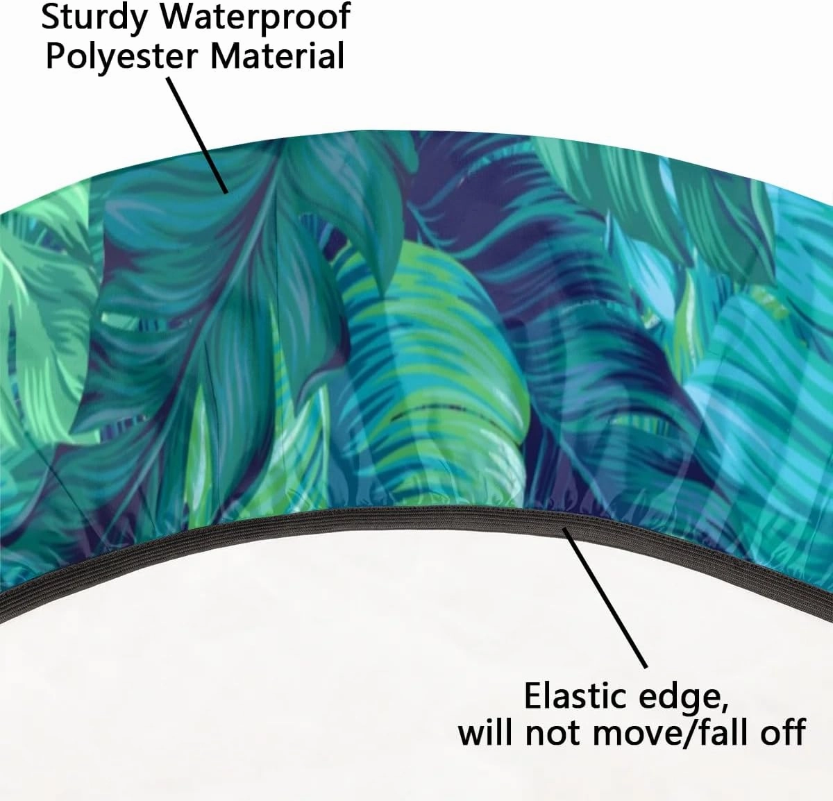 Round Fitted Tablecloth Elastic Edge Table Cover for 45'' - 56'' Tables, Waterproof Wipeable Table Cloth for Dining, Camping, Outdoor, Indoor (Palm Leaf)