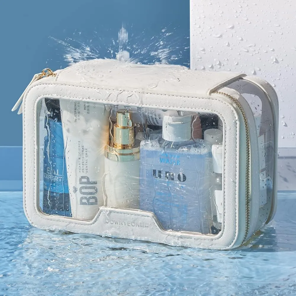 ROWNYEON Clear Makeup Case Toiletry Bag Multipurpose Travel Makeup Train Case Portable Cosmetic Organizer Transparent Storage Bag