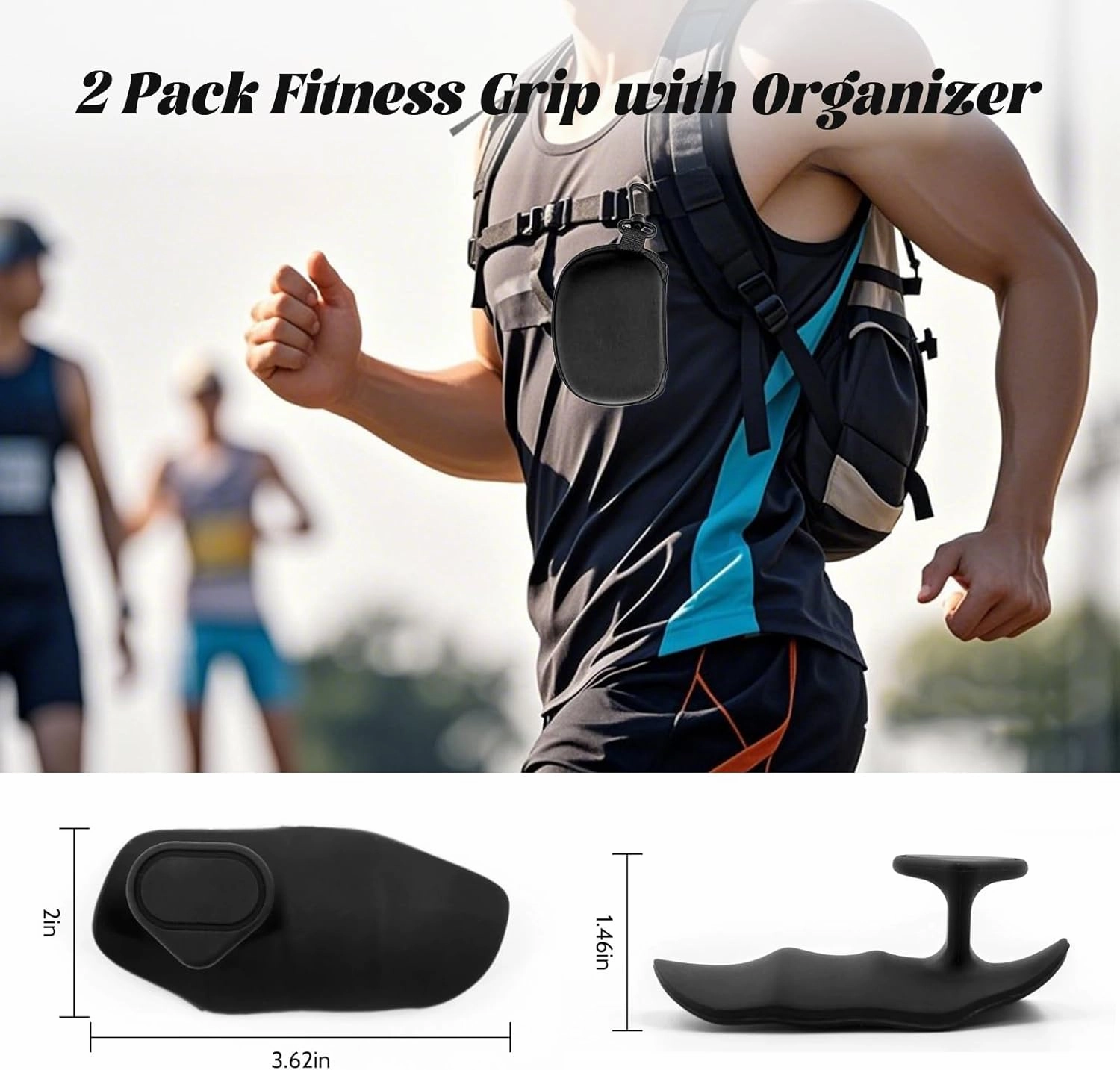 Rubber Gym Grips Set of 2, Anti-Slip Fingerless Workout Lifting Grips for Women Men with Bag, Ergonomics Hand Protector for Dumbbell, Deadlift, Pull-Ups, Training and Exercise, Gym Essentials