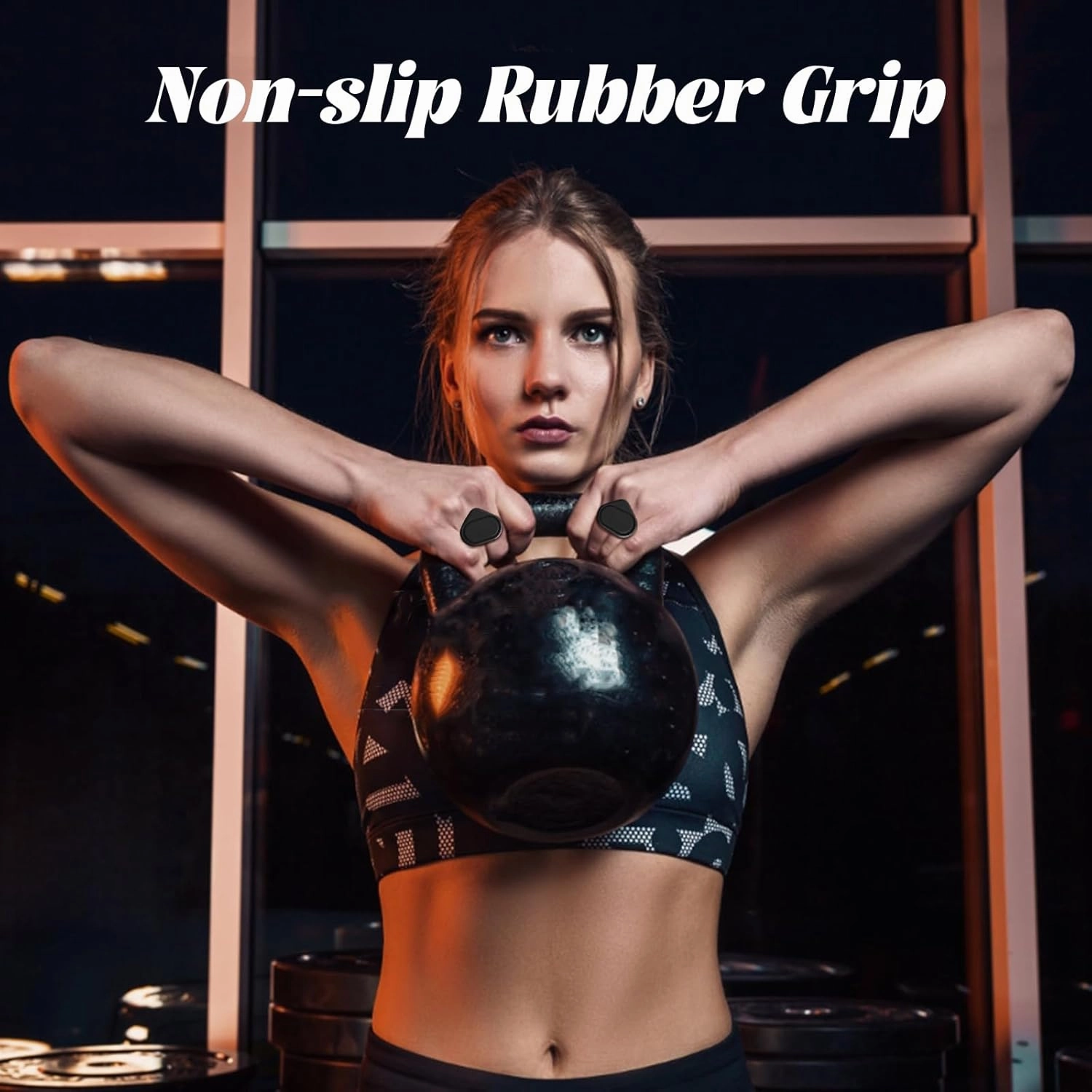 Rubber Gym Grips Set of 2, Anti-Slip Fingerless Workout Lifting Grips for Women Men with Bag, Ergonomics Hand Protector for Dumbbell, Deadlift, Pull-Ups, Training and Exercise, Gym Essentials