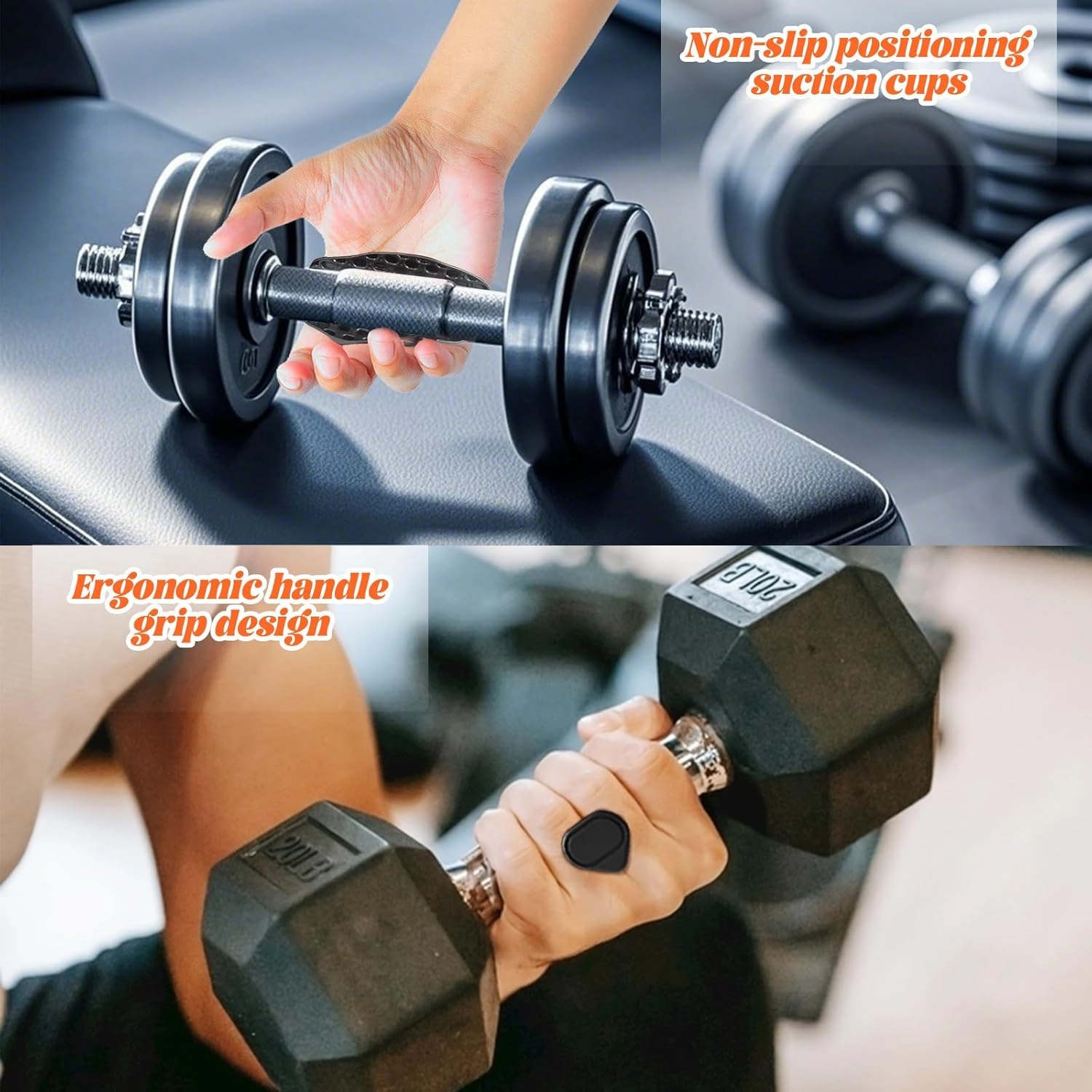 Rubber Gym Grips Set of 2, Anti-Slip Fingerless Workout Lifting Grips for Women Men with Bag, Ergonomics Hand Protector for Dumbbell, Deadlift, Pull-Ups, Training and Exercise, Gym Essentials