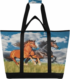 Running Herds of Horses Reusable Insulated Lunchbox Cooler Bag, Leakproof Kitchen Grocery Bag Collapsible Portable Cooler Tote Bag for Picnic, Camping, Office, Travel