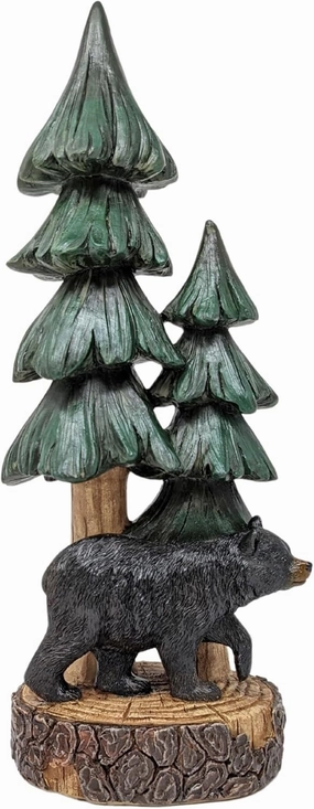 Rustic Bear with Pine Tree Tabletop Figurine - Woodland Forest Cabin Lodge Décor - Standing Resin Bear Statue for Mountain Home Decoration