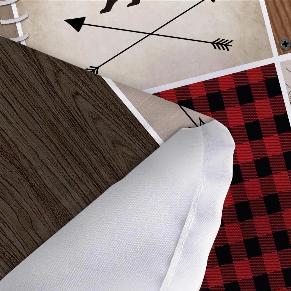 Rustic Cabin Bear Deer Shower Curtain, Country Red Plaid Shower Curtain Set for Bathroom, Farmhouse Forest Nature Fabric Shower Curtain Restroom Bathtub Decor Accessories with Hooks 69X 70 inch