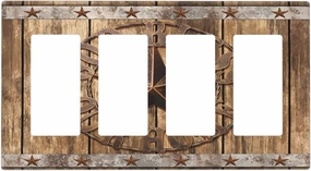 Rustic Texas Stars Western 4 Gang Rocker Light Switch Cover Quad Decorator Wall Plate Decorative Outlet Covers Switchplate Electrical Faceplate for Kitchen Bathroom Farmhouse Home Wall Panel Decor