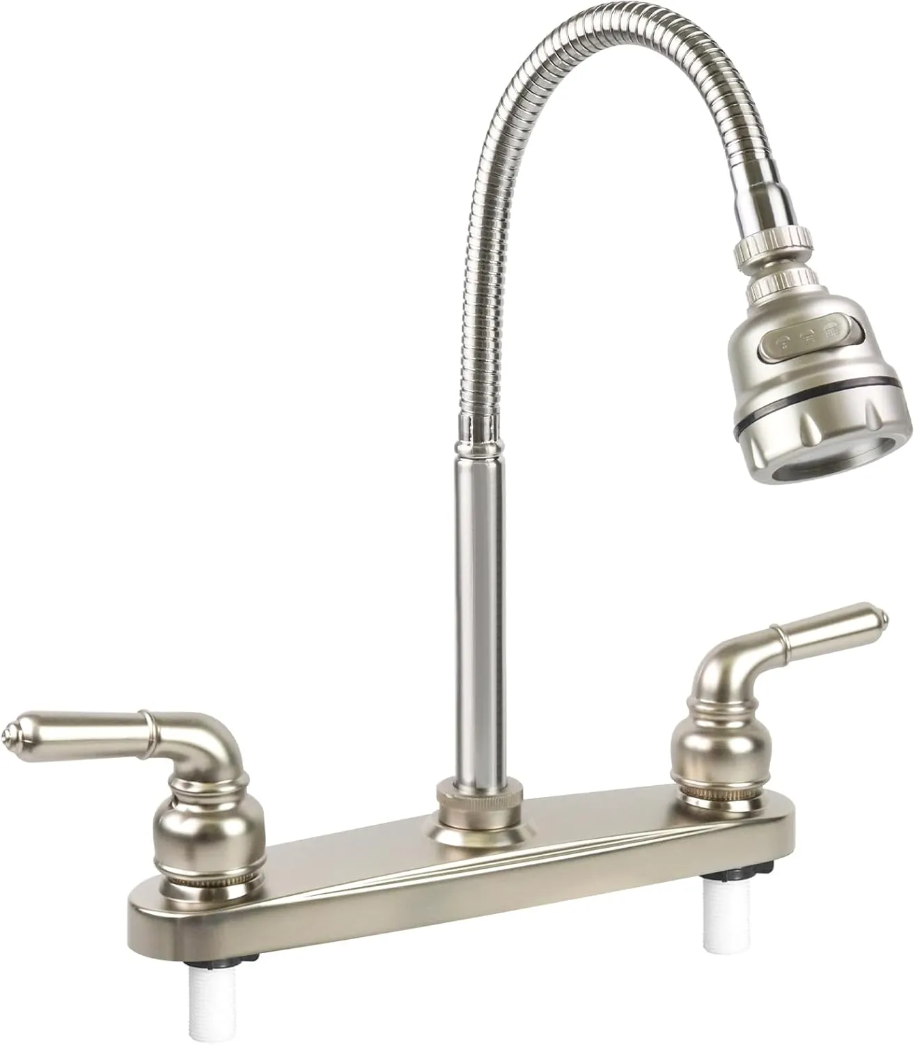 RV Kitchen Faucet,Camper Faucet Kitchen Replacement RV Sink Faucets with Flexible Arch 360 Swivel Rotatable Sprayer for Campers,Travel Trailers,Motorhomes,8 inch 2 Hole,Non-Metallic,Brushed Nickel