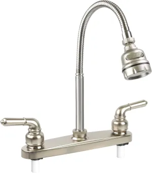 RV Kitchen Faucet,Camper Faucet Kitchen Replacement RV Sink Faucets with Flexible Arch 360 Swivel Rotatable Sprayer for Campers,Travel Trailers,Motorhomes,8 inch 2 Hole,Non-Metallic,Brushed Nickel