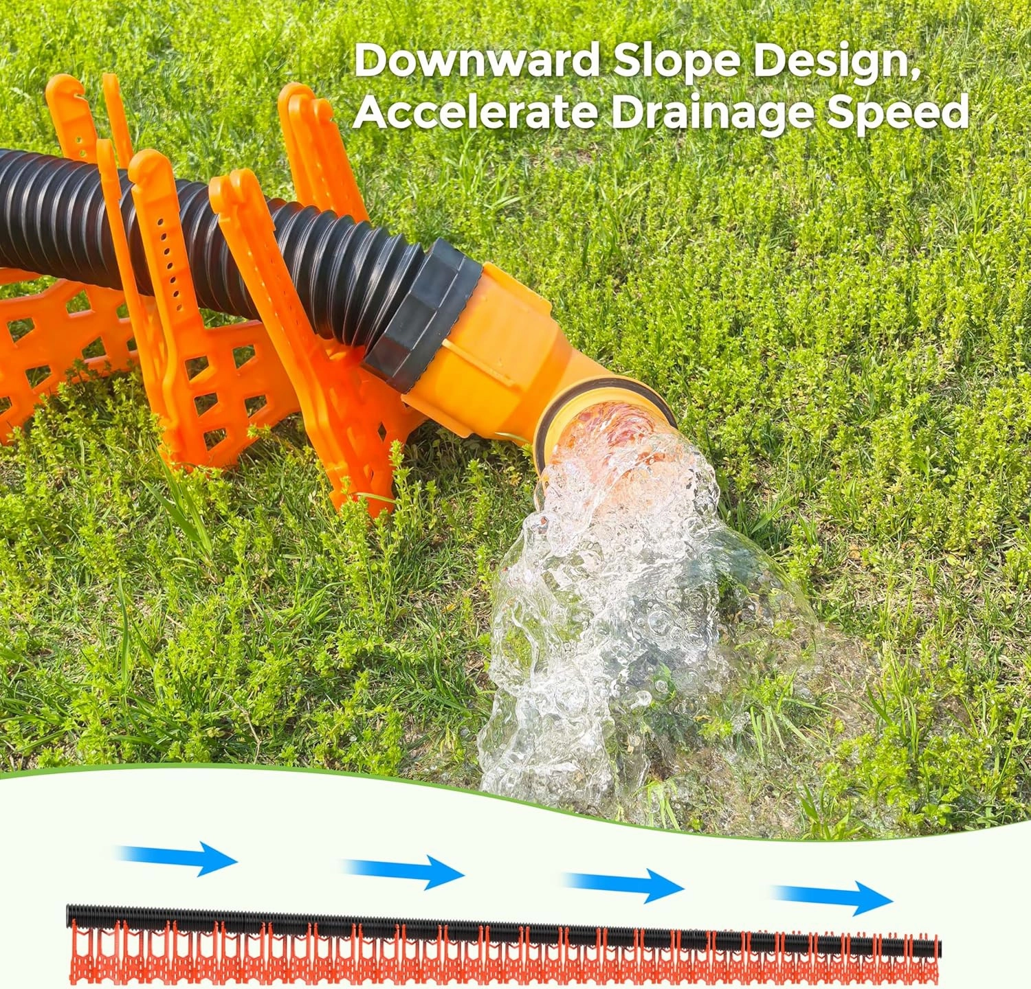 RV Sewer Hose Support 20 FT, U-shaped Adjustable Height Sewer Hose Support with Elastic Straps and Rubber Ties Quick Set-up RV Sewer Hose Storage for Travel Trailers Campers, Blaze Orange