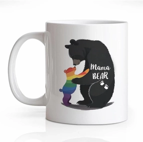 RZHV Mama Bear 11 Oz Novelty Mug, Funny Family Ceramic Mug, Vintage Rainbow Mama Bear Hug Love Support, LGBTQ Pride Gifts for Mom Mother, Mother's Day Gifts for Mom from Son Daughter