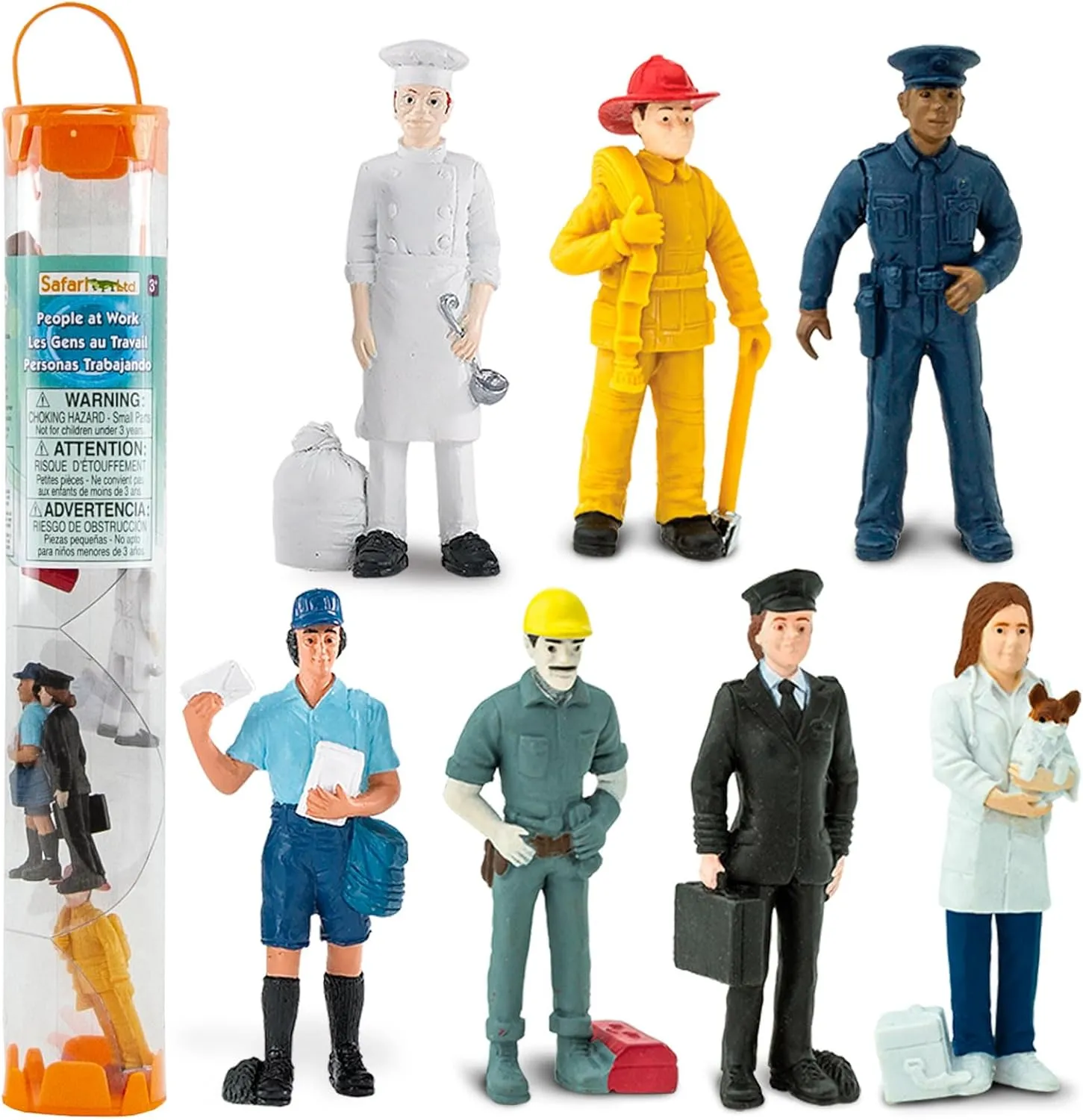 Safari Ltd. People TOOB - 7 Everyday Heroes Figurines of Construction Worker, Policeman, Mailman, Pilot, Chef, Fireman, and Veterinarian - Fun Educational Play Toy Set for Boys, Girls & Kids 3 