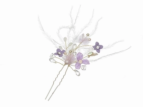 SAMKY 2 PCS Lilac Lavander Purple Flower Butterfly Crystal Feather Hair Pins - Gold T1257