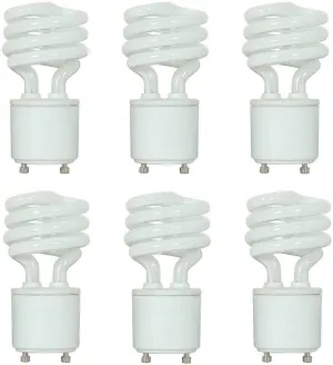 Satco S8203 13 Watt; Mini Spiral Compact Fluorescent; 2700K; 82 CRI; Bi Pin GU24 Base; 120 Volt; 10000 Hours Rated; 800L Lumens; Warm White Color; Pack of 6