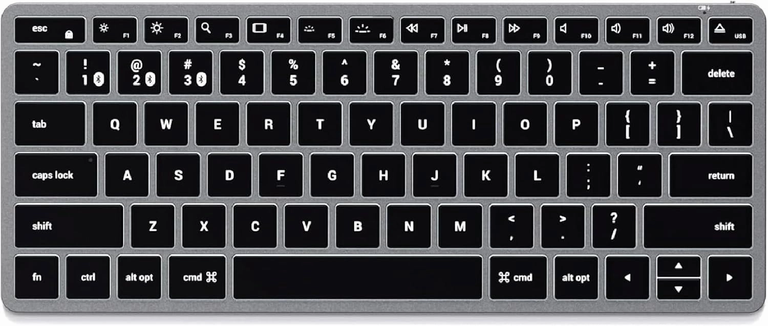 Satechi Slim X1 Bluetooth Backlit Keyboard – Illuminated Keys & Multi-Device Sync – for M2/ M1 MacBook Pro/Air, M2/ M1 iPad Pro/Air, M2 Mac mini, iMac M1 - Space Gray