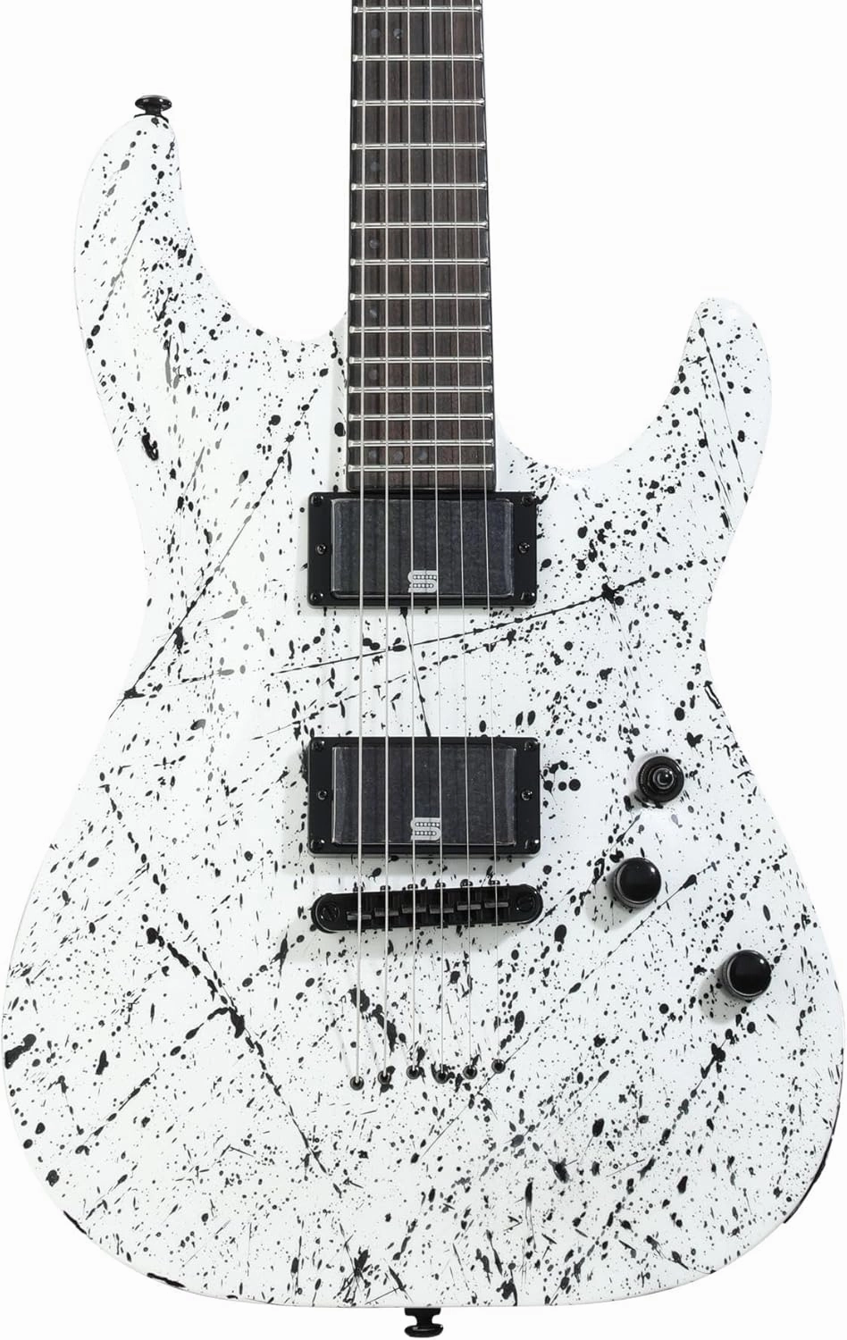 Schecter C-1 Ink Bomb Electric Guitar - White with Black Splatters